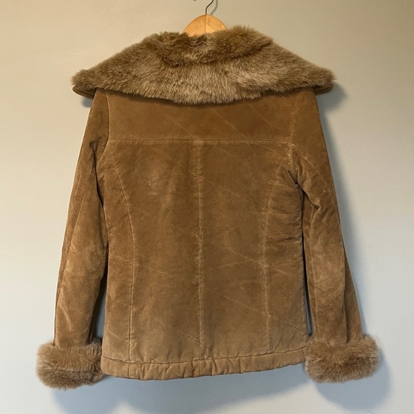 Jones New York Sport Genuine Leather Tan Faux Fur Trim Jacket - Picture 6 of 6